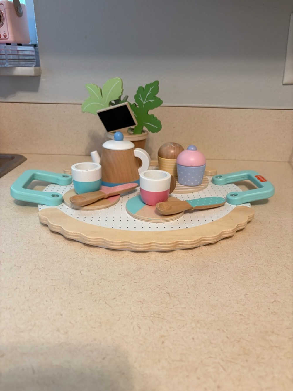 Fisher-Price Wooden Tea Set and Plant Play Toy